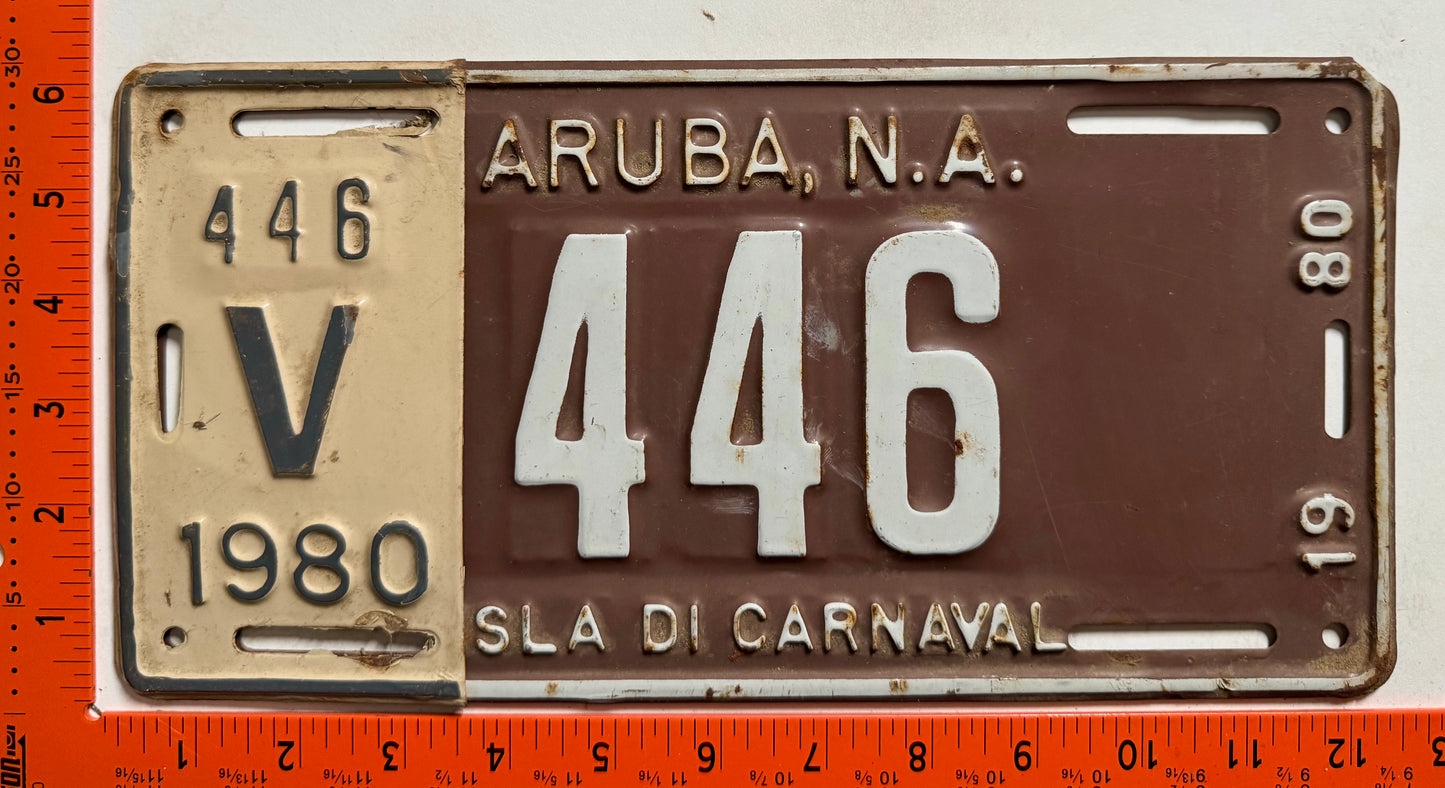 1980 Aruba #V-446 Rental License Plate