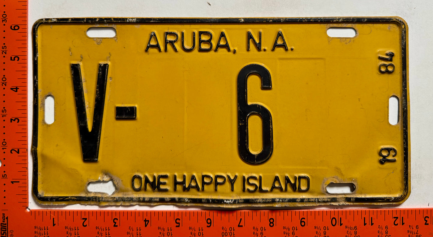 1984 Aruba #V-6 Rental License Plate