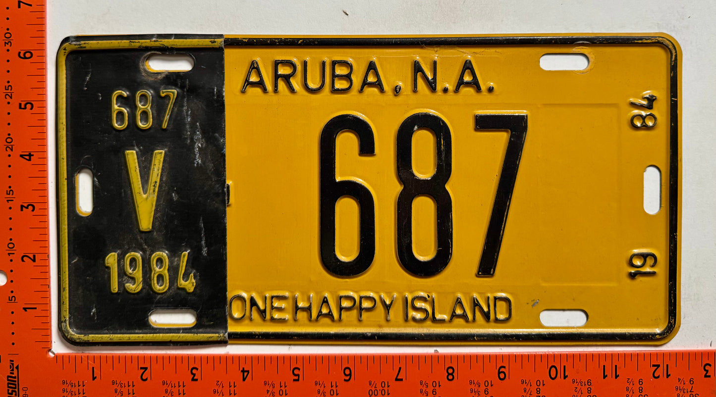 1984 Aruba #V-687 Rental License Plate