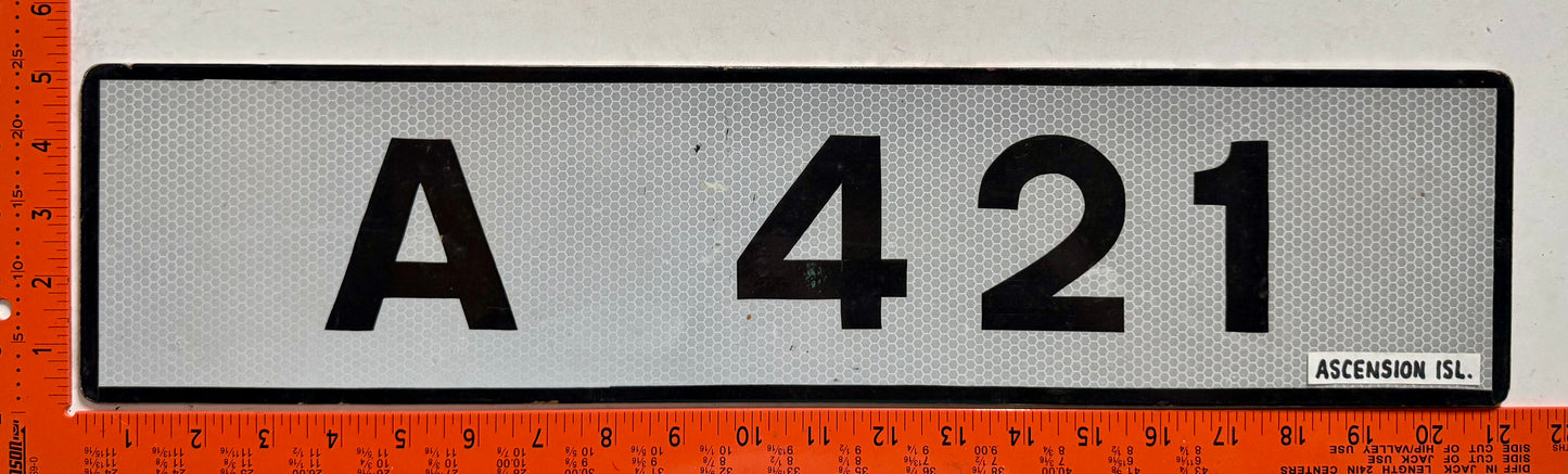 undated Ascension Island #A 421 Passenger License Plate