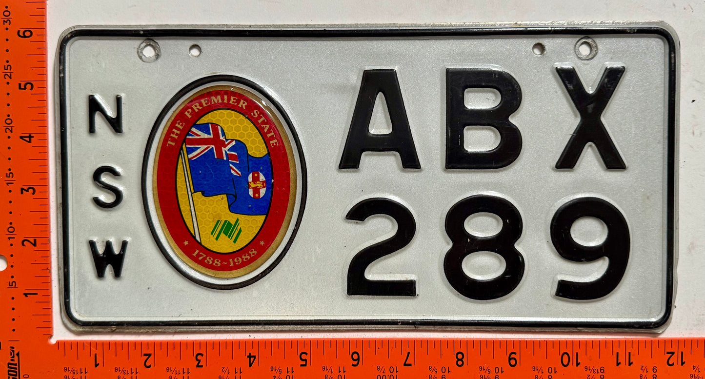 1988 base New South Wales, Australia #ABX/289 Passenger License Plate