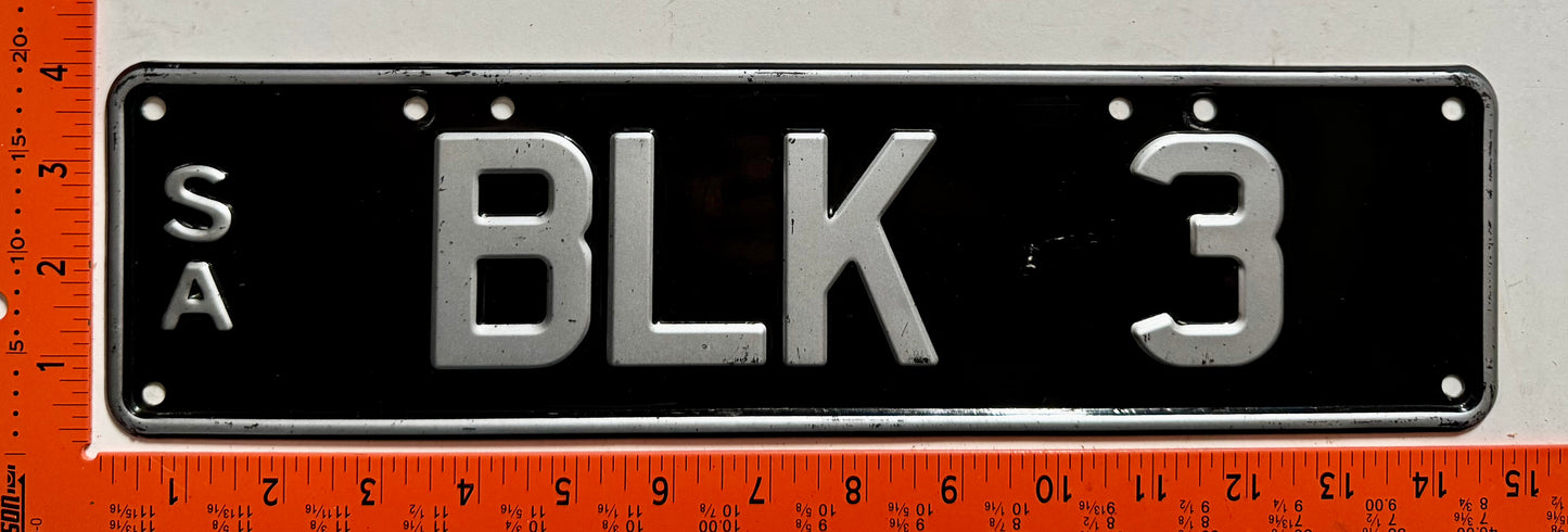 undated South Australia #BLK 3 Passenger Vanity License Plate