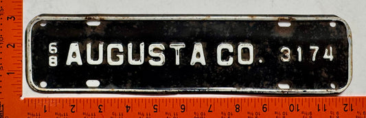 1968 Augusta County, Virginia #3174 License Plate