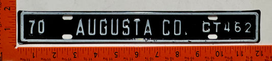 1970 Augusta County, Virginia #CT462 Trailer License Plate