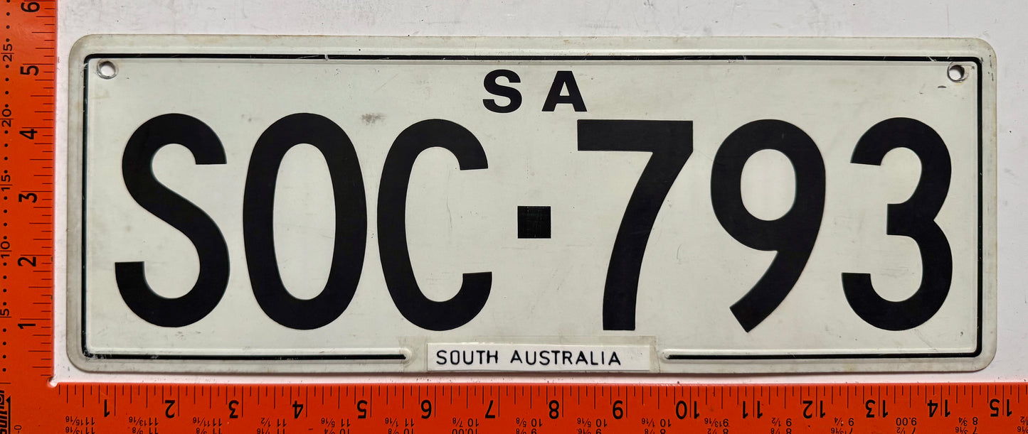 1967 base South Australia #SOC-793 Passenger License Plate