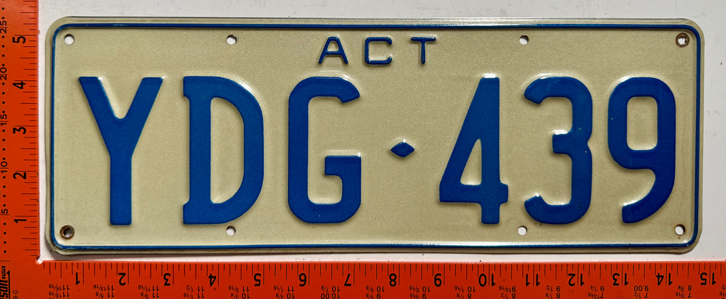 1968 base ACT, Australia Capital Territory #YDG-439 Passenger License Plate