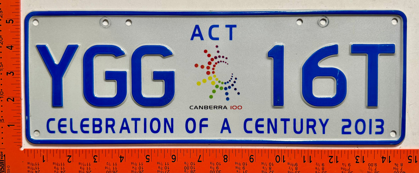 2013 base Australian Capital Territory #YGG 16T Passenger License Plate