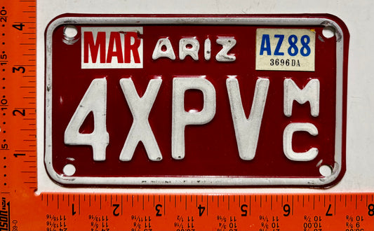 1988 Arizona #4XPV Motorcycle License Plate