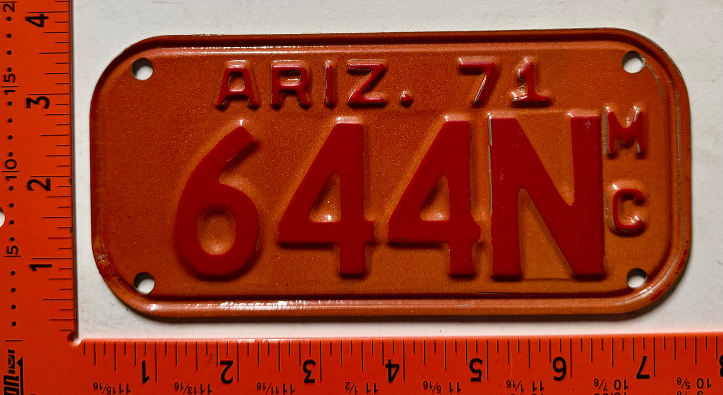 1971 Arizona #644N Motorcycle License Plate