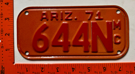 1971 Arizona #644N Motorcycle License Plate