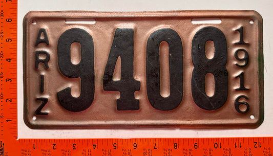 1916 Arizona #9408 Passenger License Plate (Repaint)