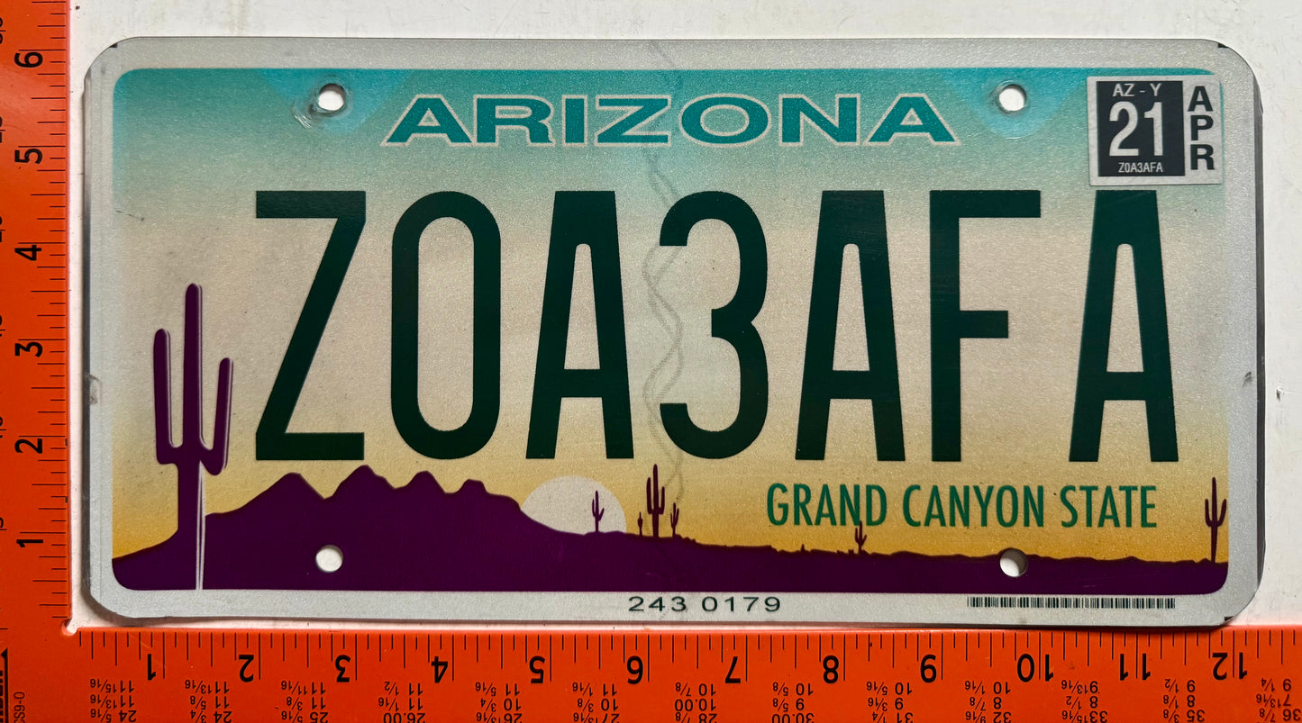 2021 Arizona #Z0A3AFA Passenger License Plate
