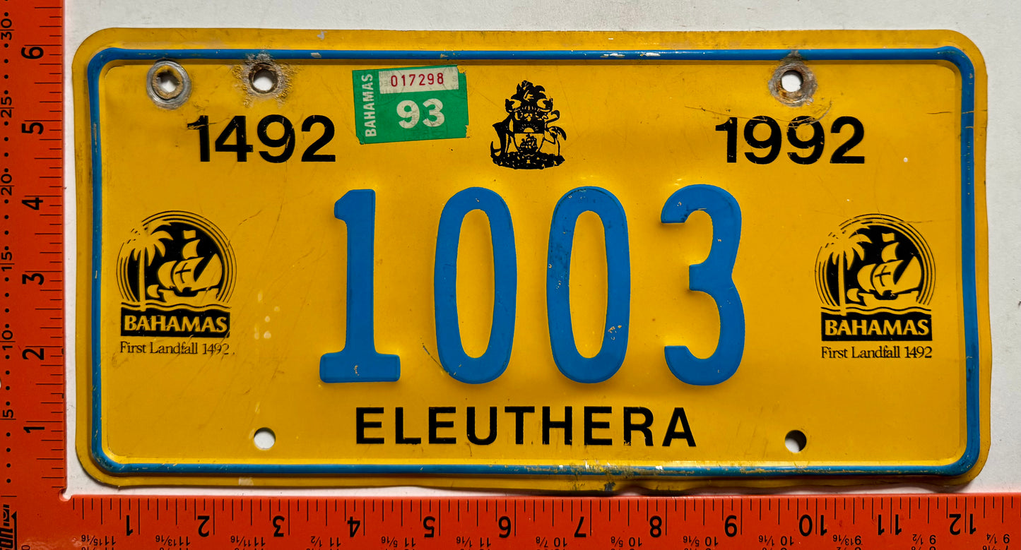 1993 Eleuthera, Bahamas #1003 Passenger License Plate