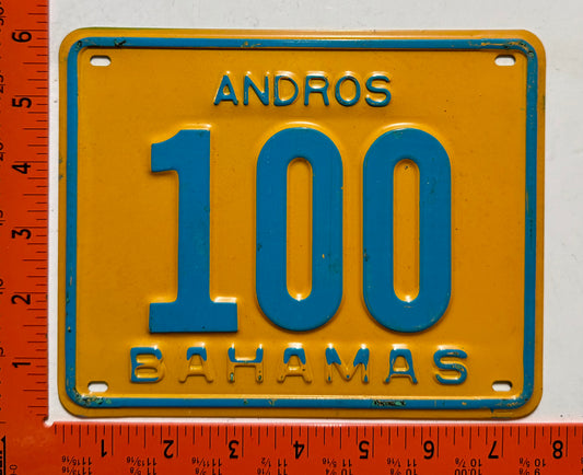 1976 Andros, Bahamas #100 Motorcycle License Plate