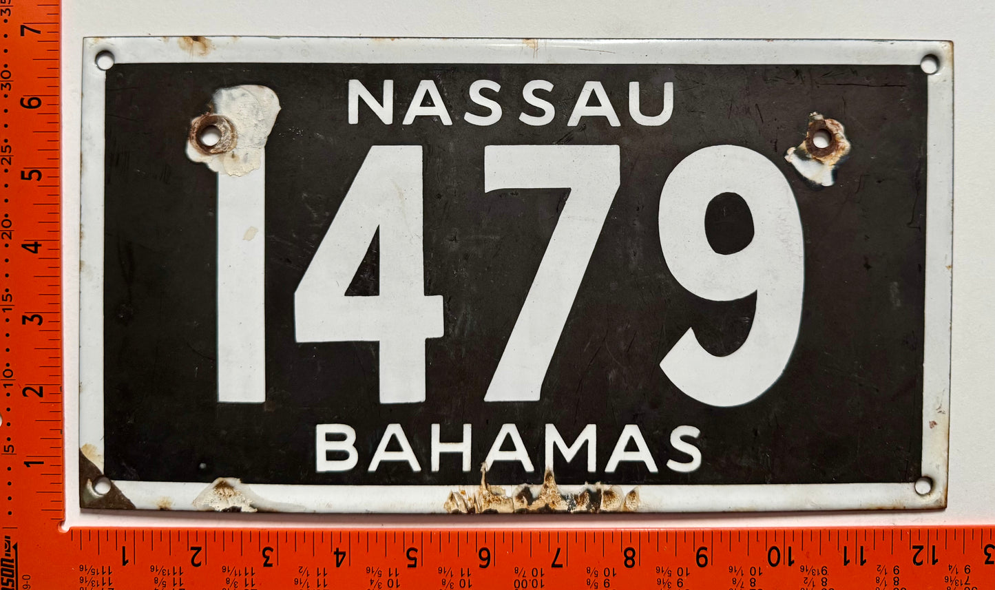 1950s Nassau, Bahamas #1479 Passenger License Plate (Porcelain)