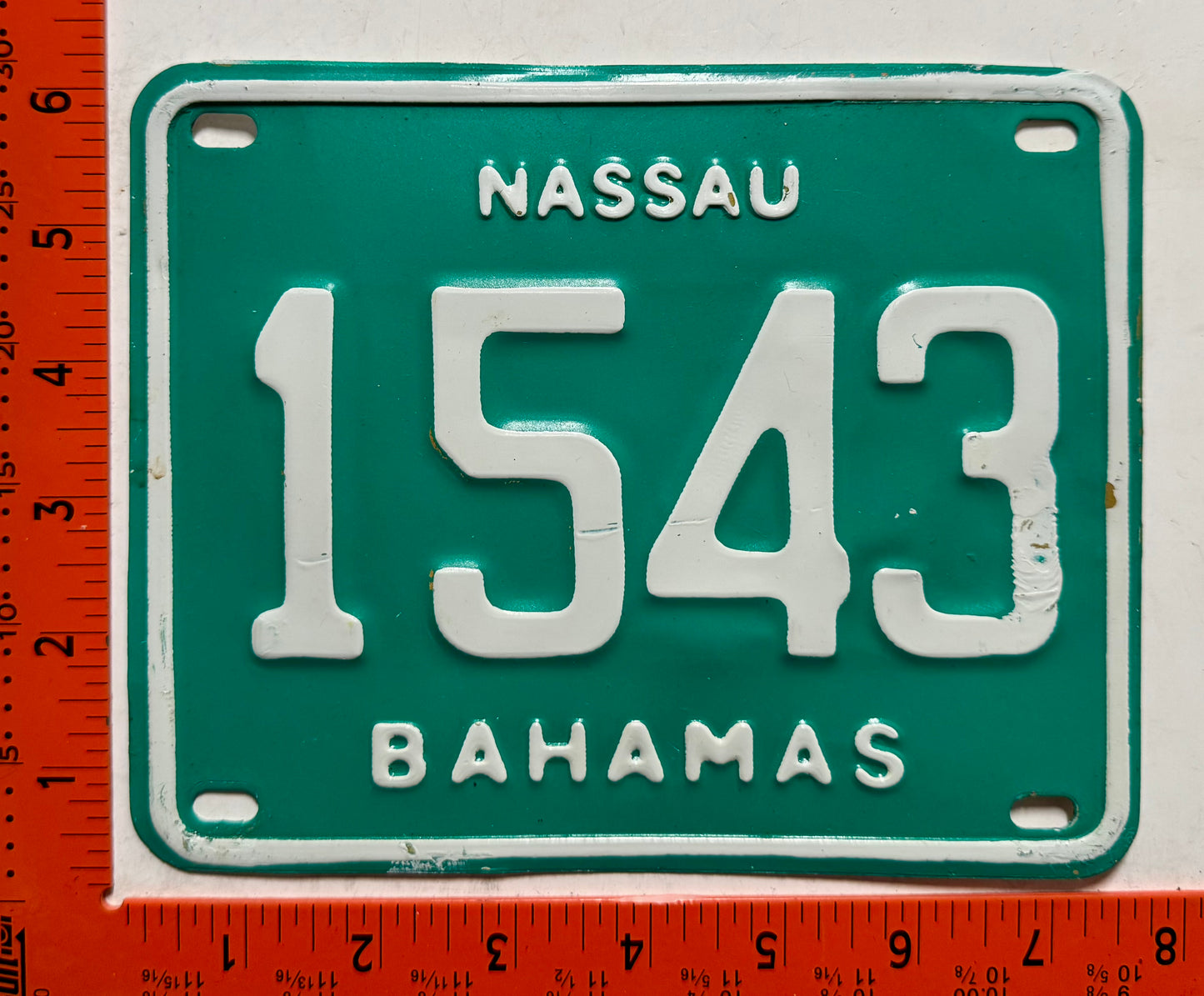 1990 base Nassau, Bahamas #1543 Motorcycle License Plate