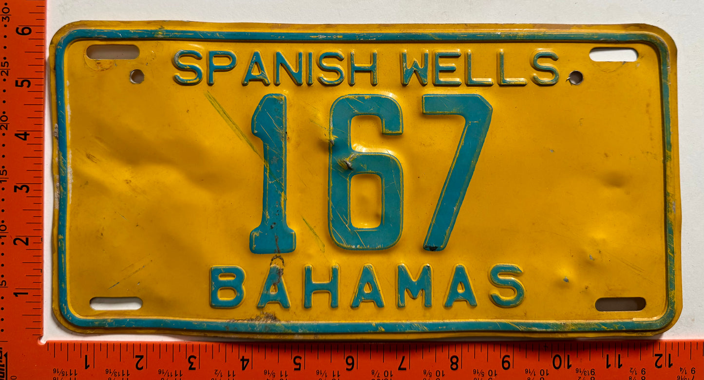 1976 Spanish Wells, Bahamas #167 Passenger License Plate