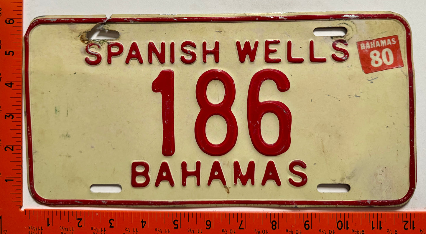 1980 Spanish Wells, Bahamas #186 Passenger License Plate