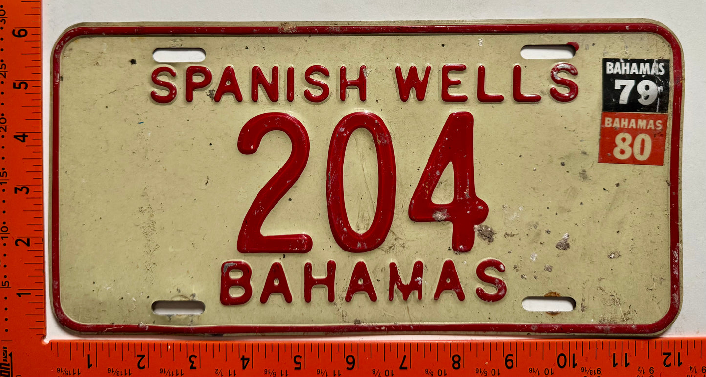 1979/1980 Spanish Wells, Bahamas #204 Passenger License Plate