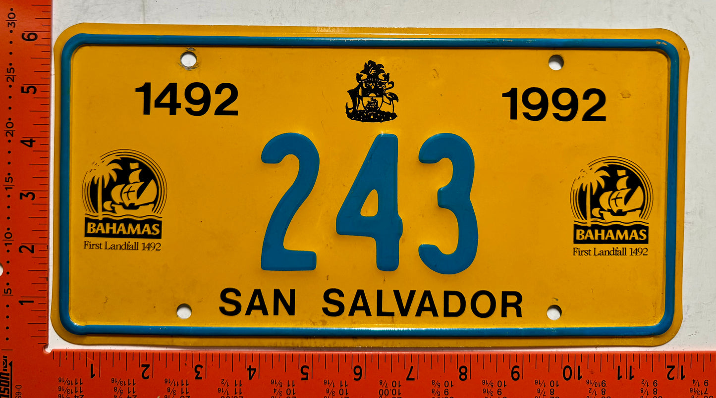 1992 San Salvador, Bahamas #243 Passenger License Plate