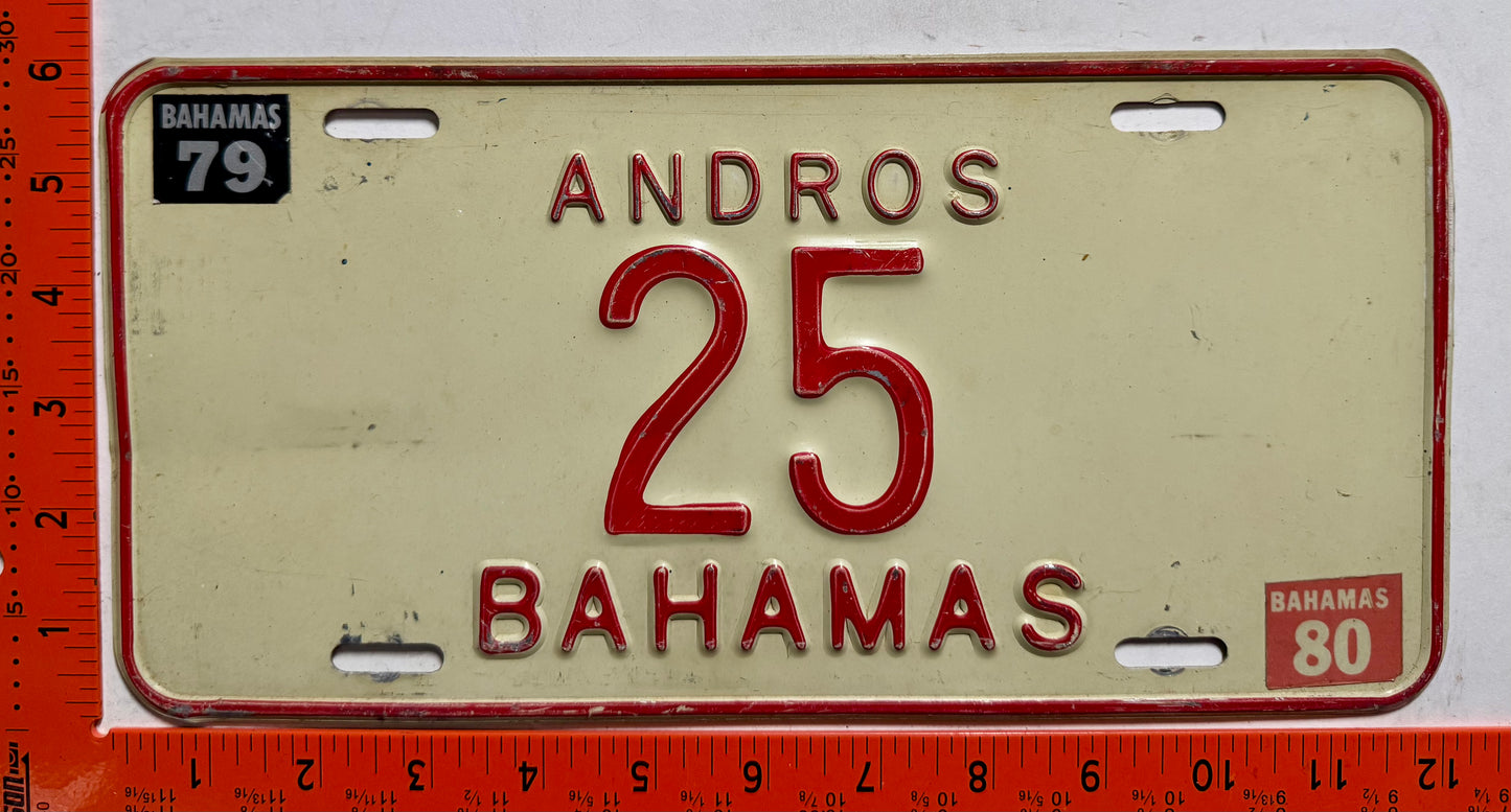 1979/1980 Andros, Bahamas #25 Passenger License Plate