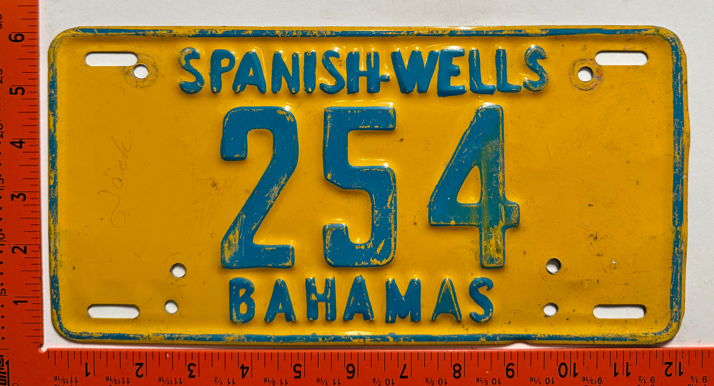 1981 base Spanish Wells, Bahamas #254 Passenger License Plate