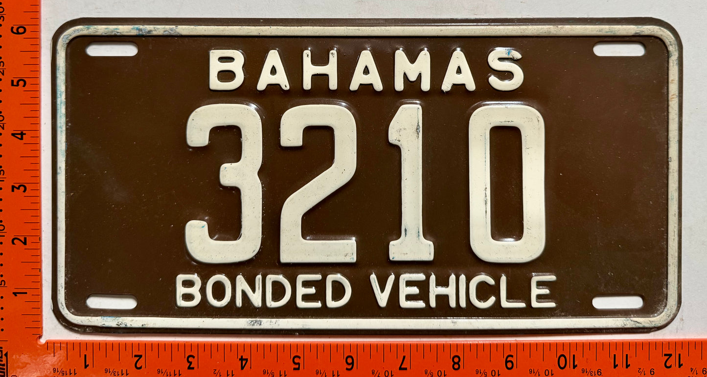 1978 base Bahamas #3210 Bonded Vehicle License Plate