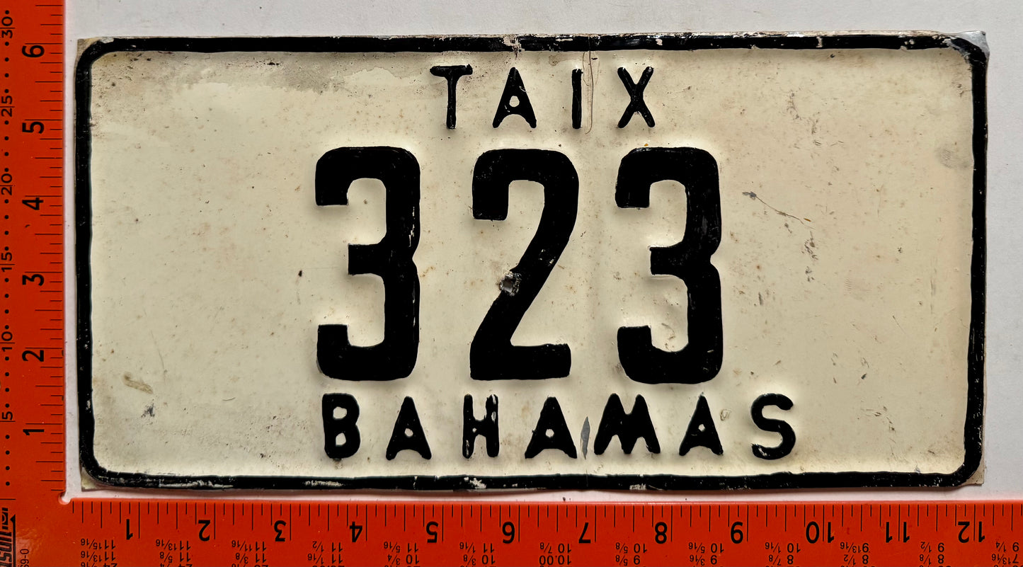 undated Bahamas #323 Taxi License Plate (Error!)
