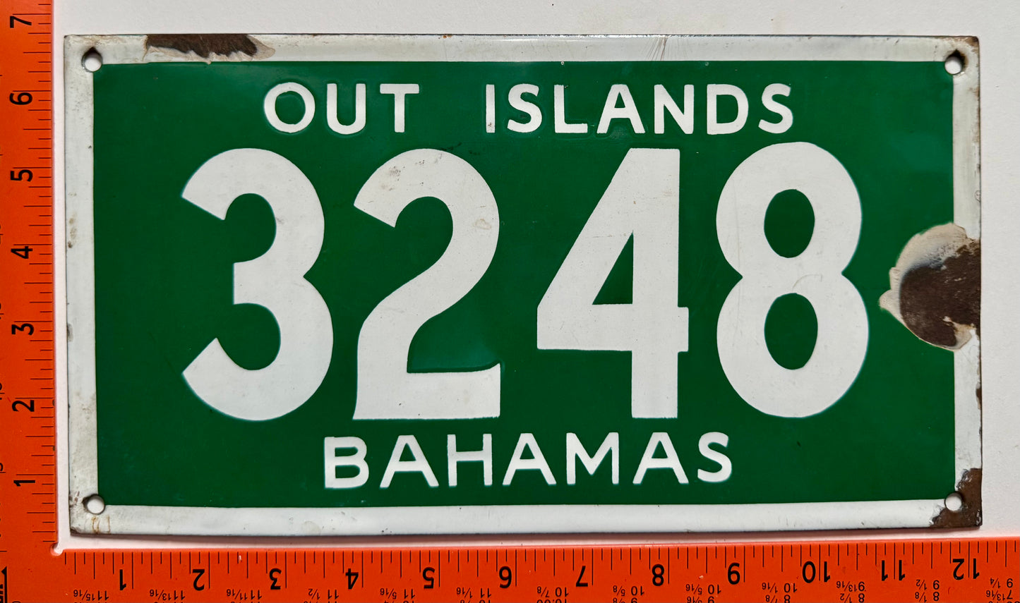 pre 1976 Out Islands, Bahamas #3248 Passenger License Plate (Porcelain)