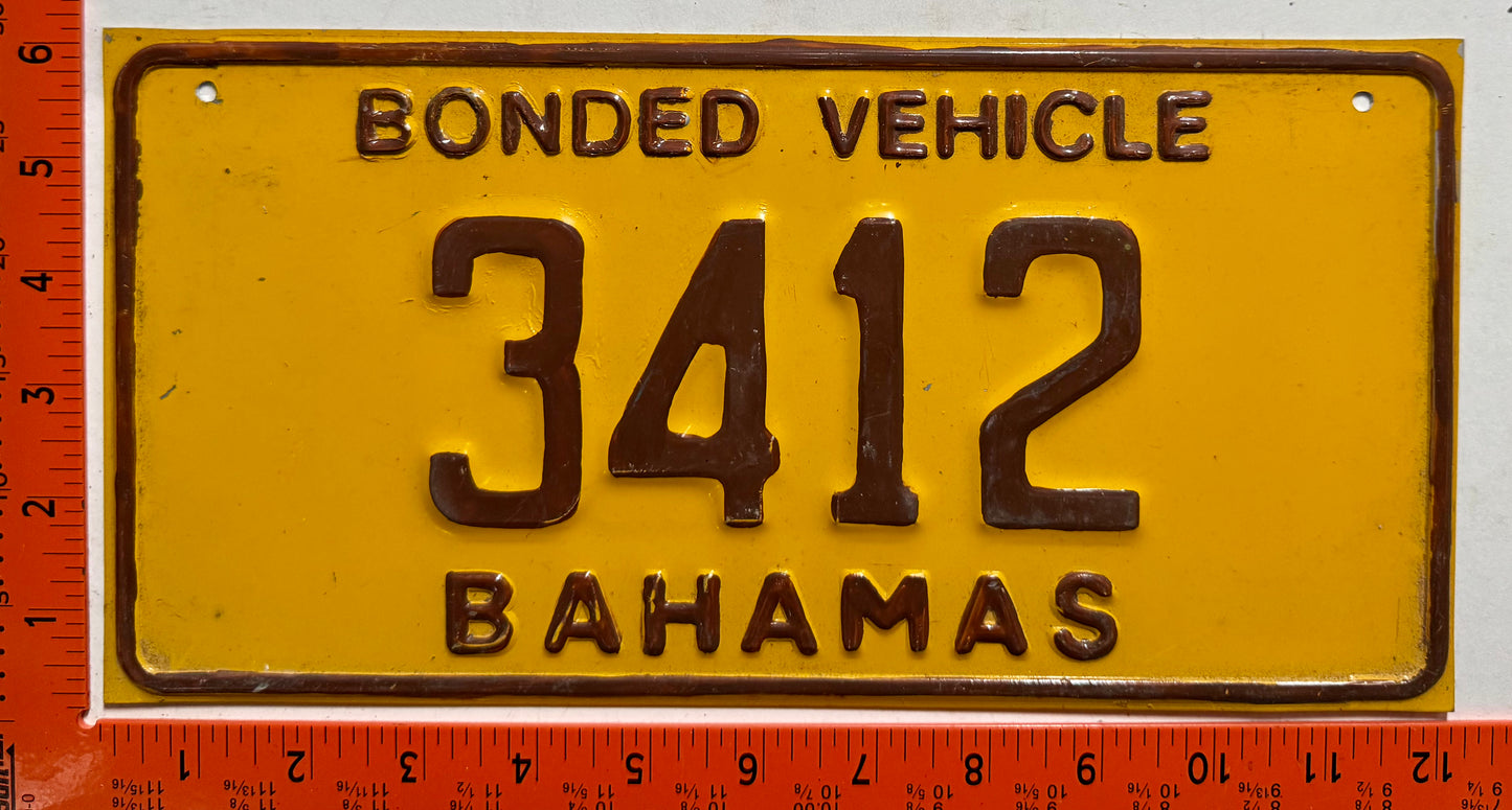 1983 base Bahamas #3412 Bonded Vehicle License Plate