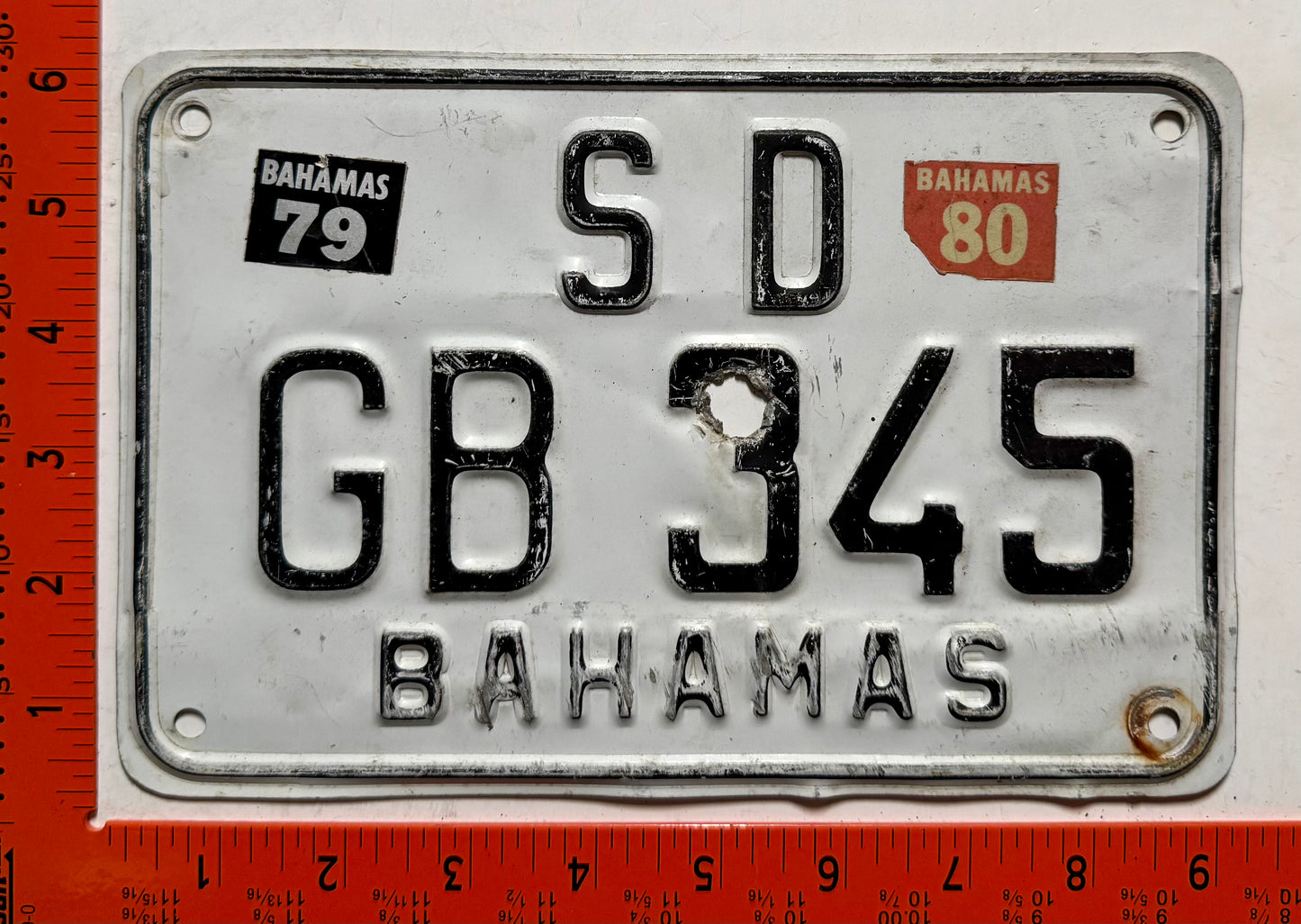 1979/1980 Grand Bahama, Bahamas #GB 345 Rental Motorcycle License Plate