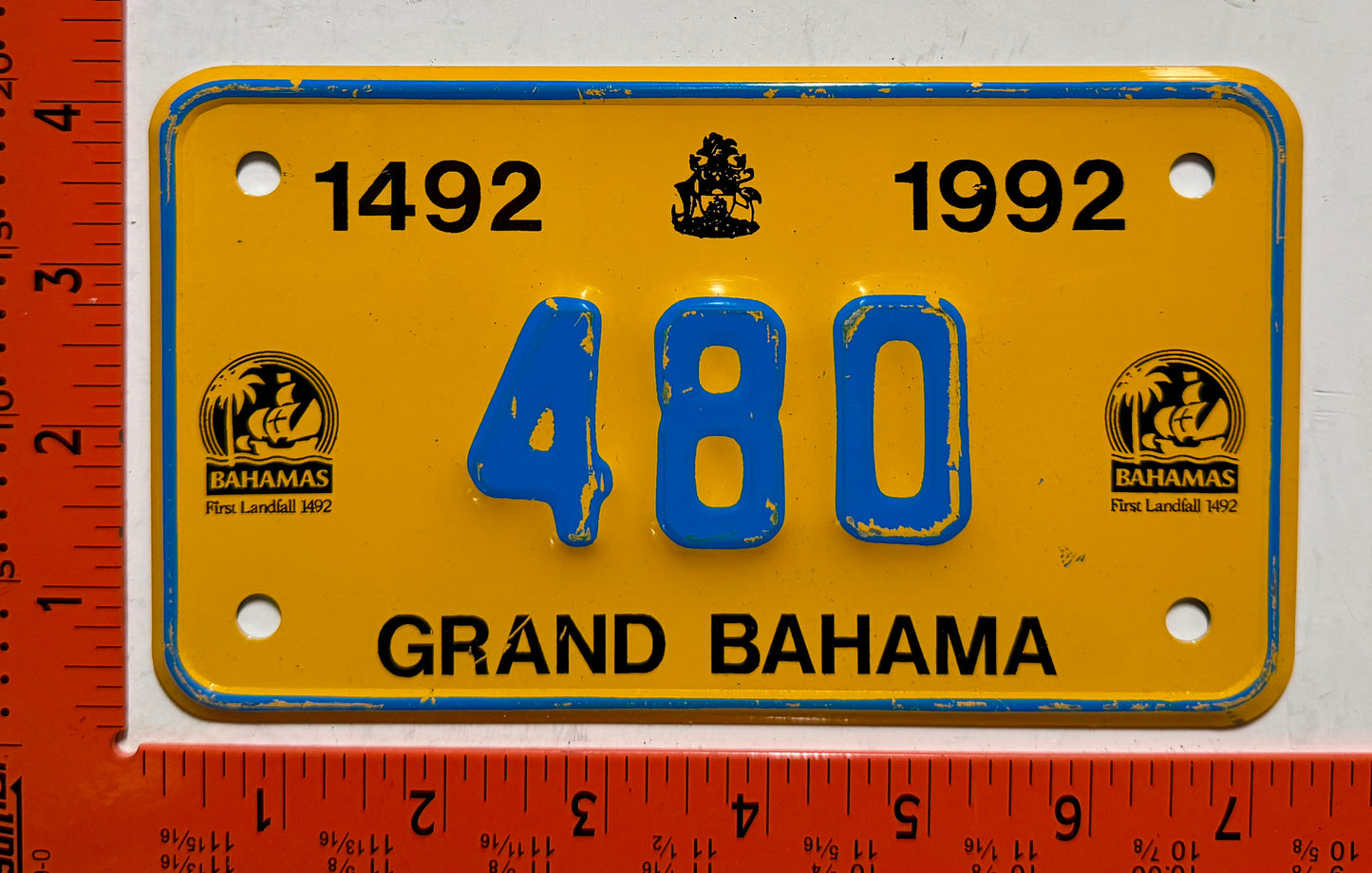 1992 Grand Bahama, Bahamas #480 Motorcycle License Plate