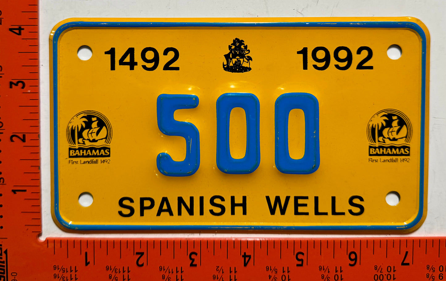 1992 Spanish Wells, Bahamas #500 Motorcycle License Plate