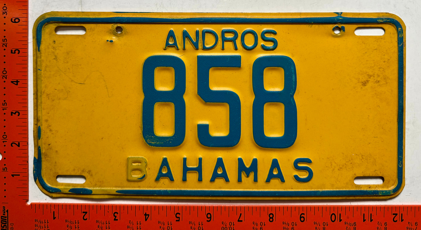 1976 Andros, Bahamas #858 Passenger License Plate