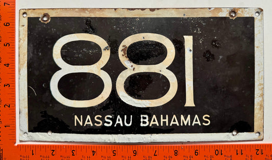 1940s Nassau, Bahamas #881 Passenger License Plate (Porcelain)