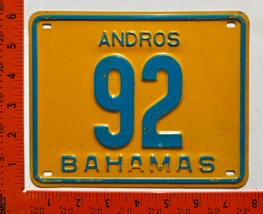 1976 Andros, Bahamas #92 Motorcycle License Plate