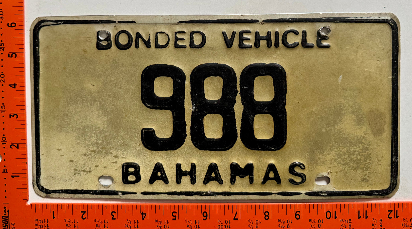 1987 base Bahamas #988 Bonded Vehicle License Plate