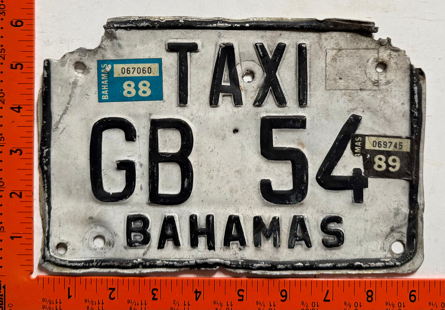1988/1989 Grand Bahama, Bahamas #GB 54 Taxi License Plate
