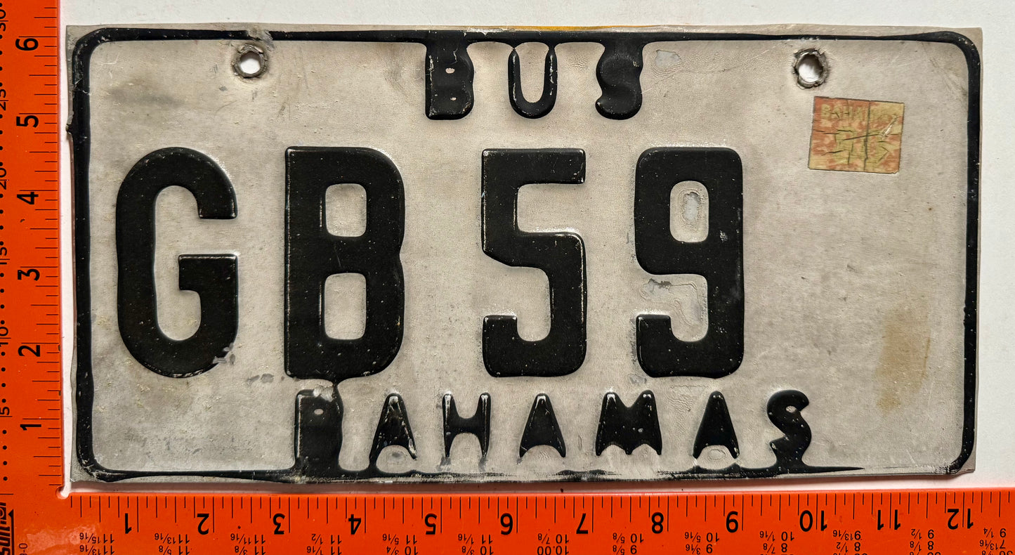 1980 Grand Bahama, Bahamas #GB 59 Bus License Plate