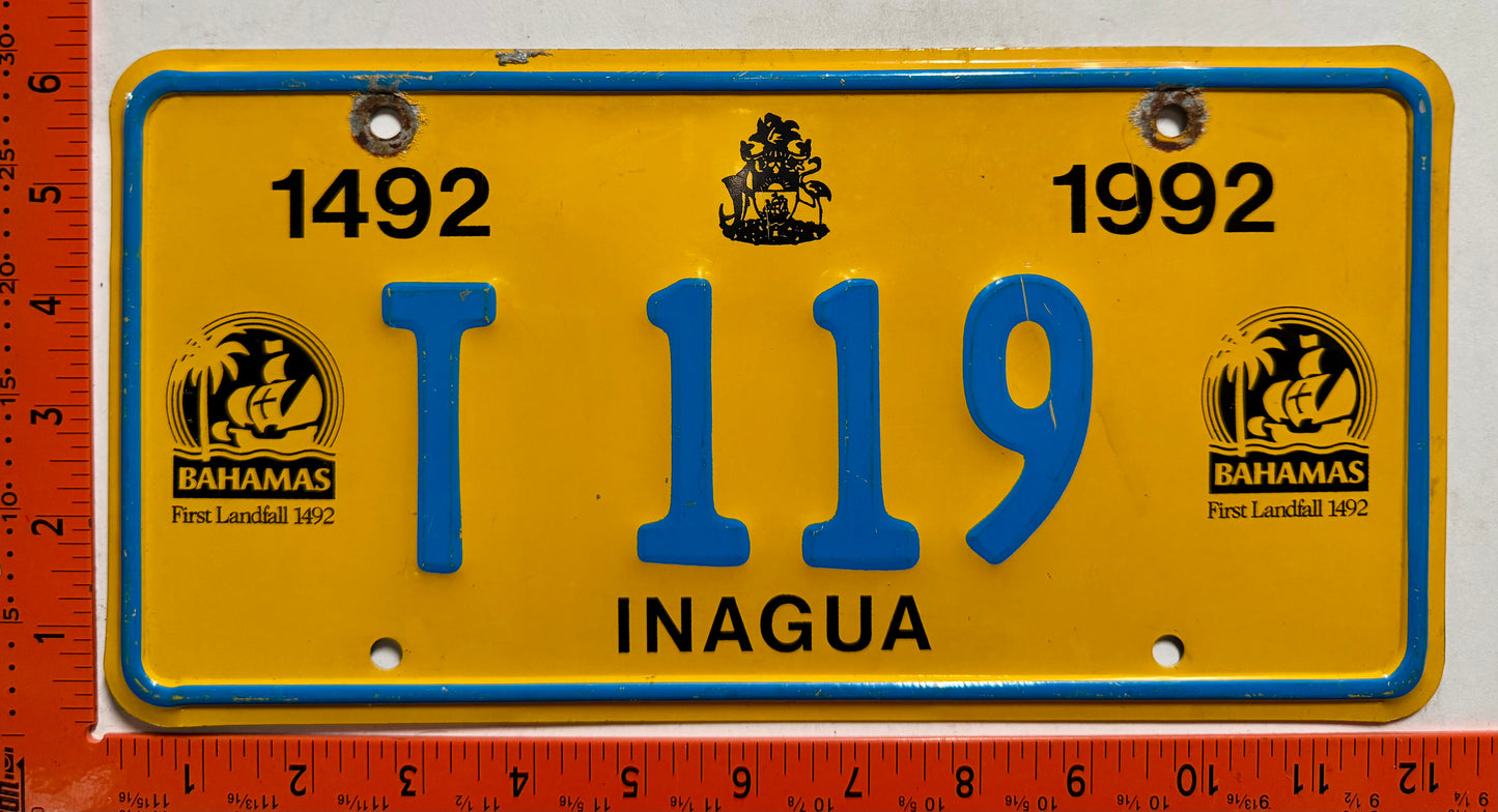1992 Inagua, Bahamas #T 119 Truck License Plate