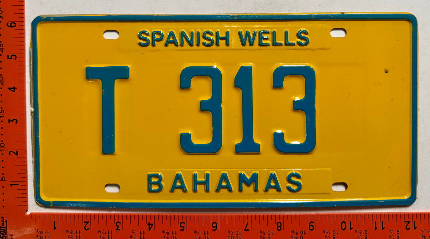 1992 base Spanish Wells, Bahamas #T 313 Truck License Plate