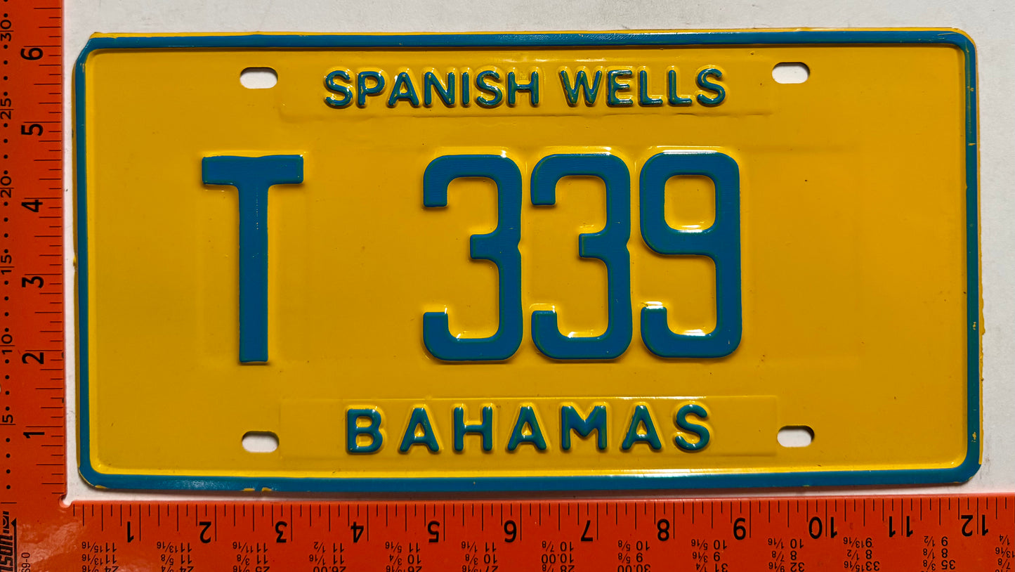 1992 base Spanish Wells, Bahamas #T 339 Truck License Plate