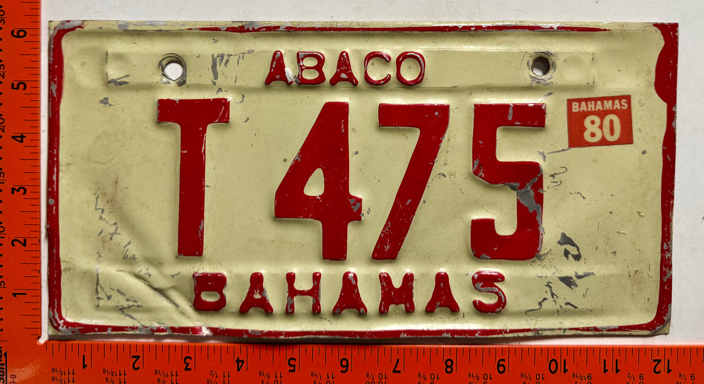 1980 Abaco, Bahamas #T 475 Truck License Plate