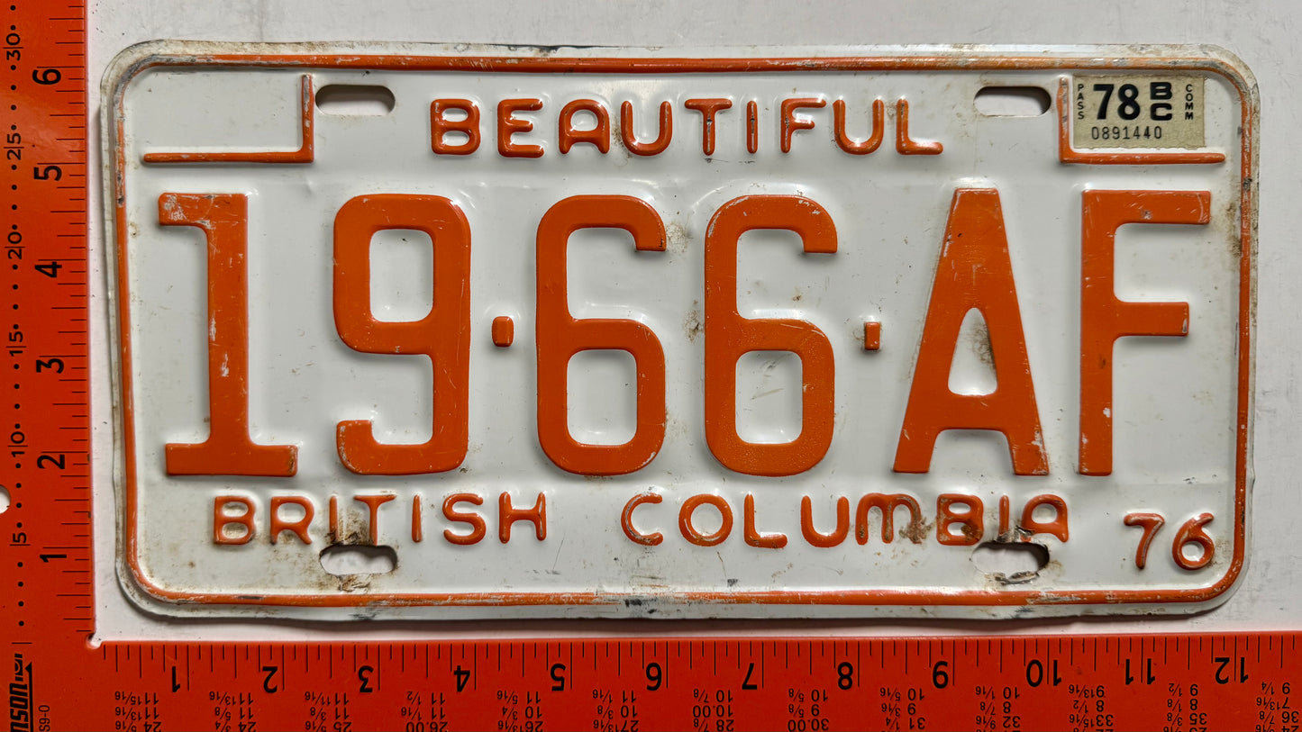 1978 British Columbia #19-66-AF Commercial License Plate