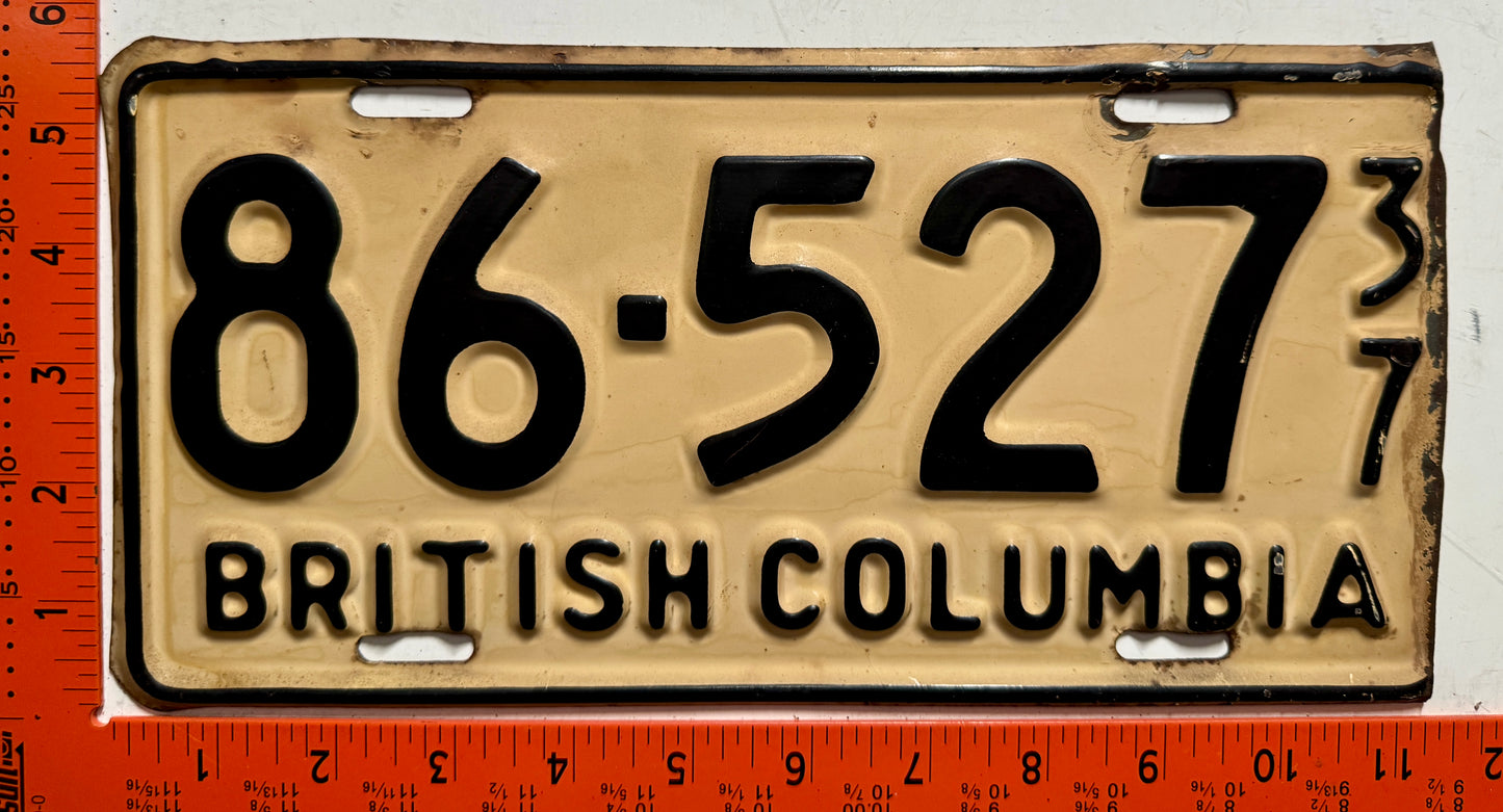 1937 British Columbia #86-527 Passenger License Plate
