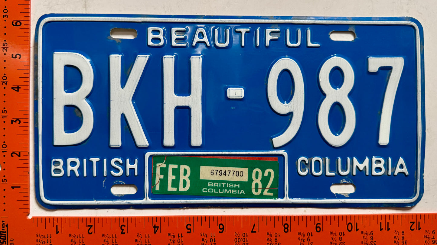 1982 British Columbia #BKH-987 Passenger License Plate