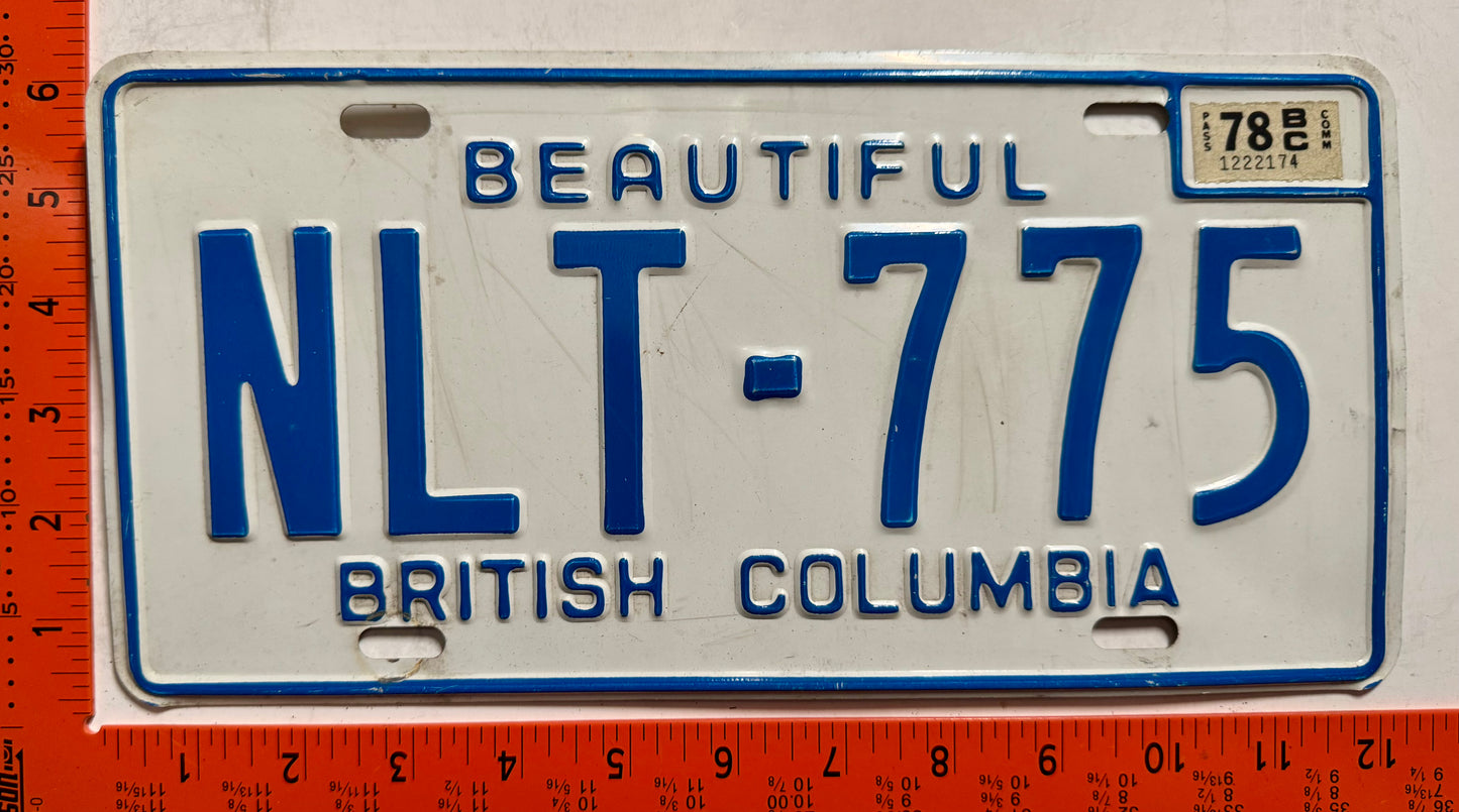1978 British Columbia #NLT-775 Passenger License Plate