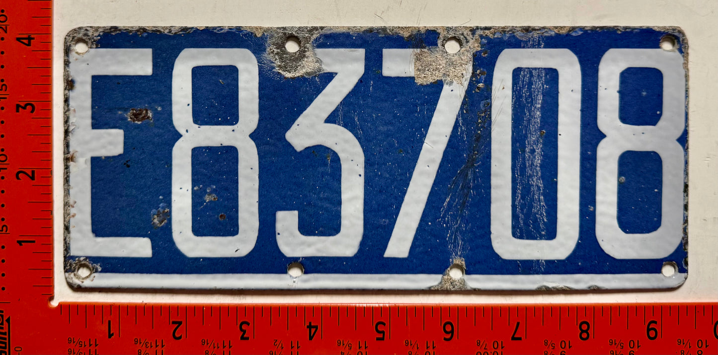 1940s Belgium #E83708 Government Motorcycle License Plate (Porcelain)