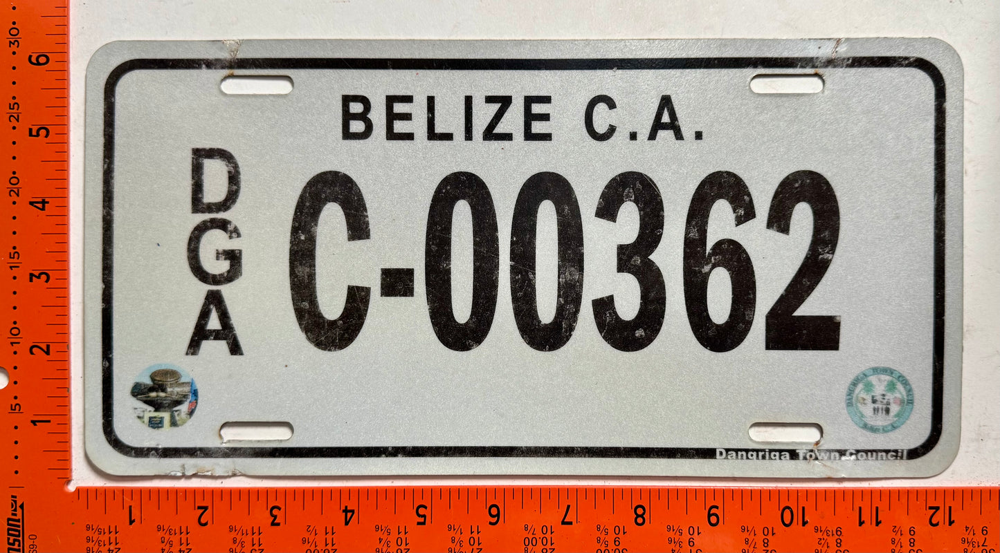 undated Belize #C-00362 Passenger License Plate