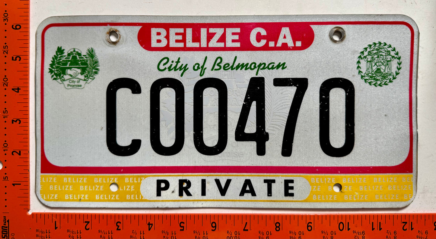 undated Belize #C00470 Passenger License Plate
